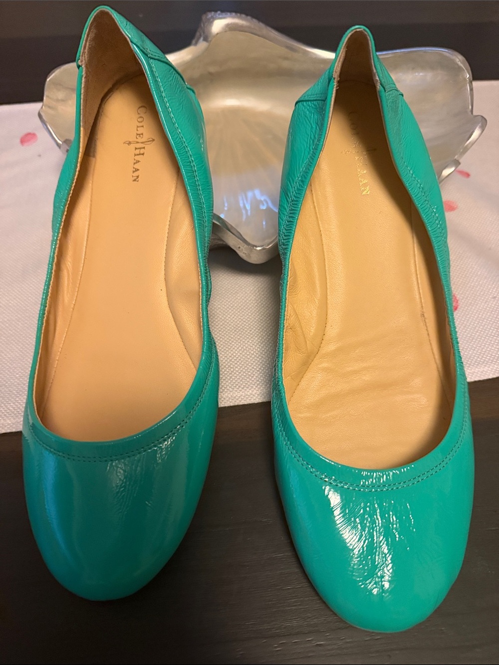 Cole Haan Teal Green Patent Leather Ballet Flats